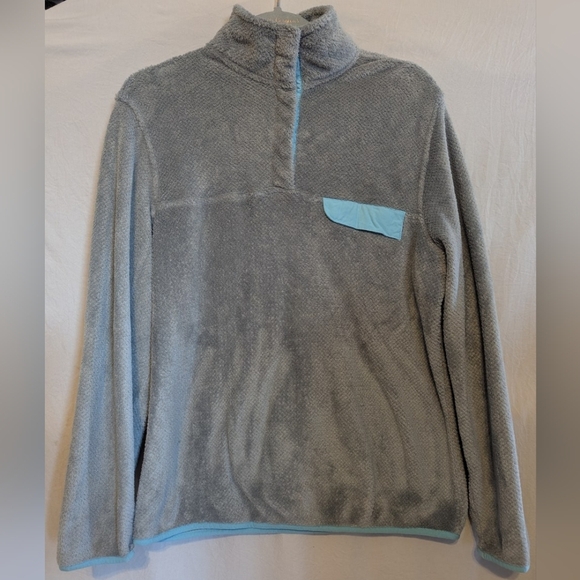 Jachs Cabin Pullover Medium Gray And Bright Teal With Teal Trim At Hem And Wrist - Picture 1 of 9